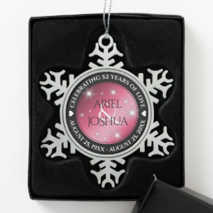 Elegante 52e Starrobijn Huwelijksjubileum Tin Sneeuwvlok Ornament