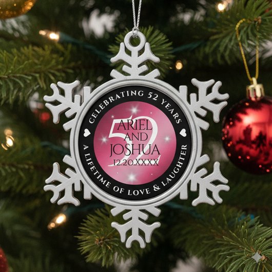 Elegante 52e sterrobijn bruiloft jubileum tin sneeuwvlok ornament