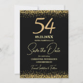 Elegante 54e Verjaardag Zwart Goud Glitter Save The Date (Voorkant)