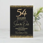 Elegante 54e Verjaardag Zwart Goud Glitter Save The Date (Staand voorkant)