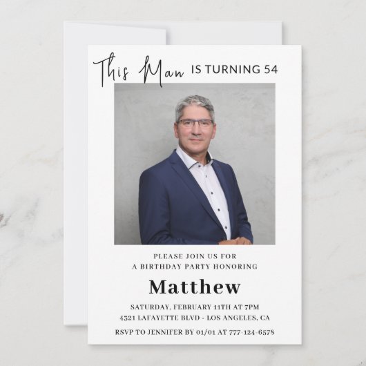 Elegante 54e verjaardagsuitnodigingen Mannen Foto Kaart (Voorkant)