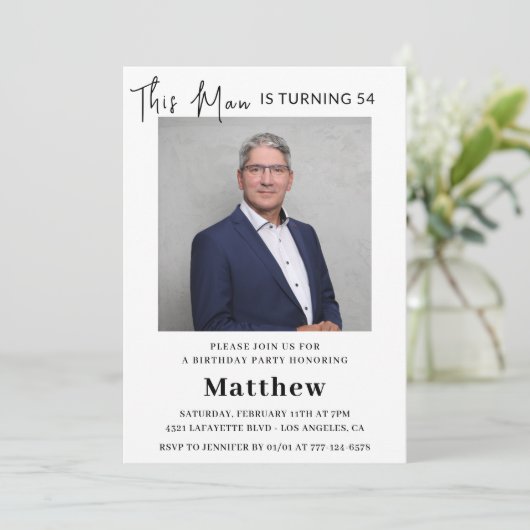 Elegante 54e verjaardagsuitnodigingen Mannen Foto Kaart (Staand voorkant)