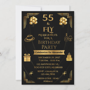 Elegante 55 & FLY Heren Verjaardag goud onyx 5x7 Kaart