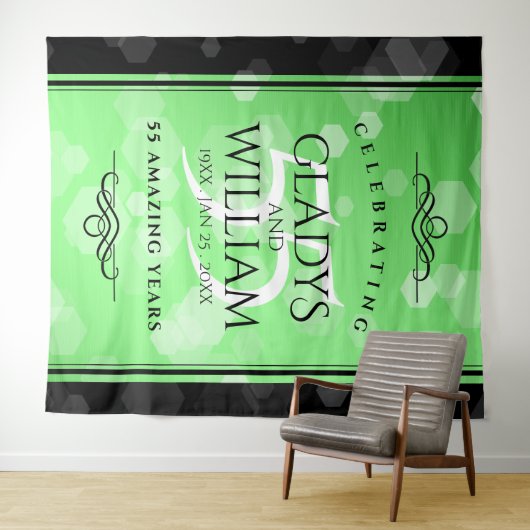 Elegante 55e smaragdgroene huwelijksverjaardag wandkleed (In Situ (horizontaal))