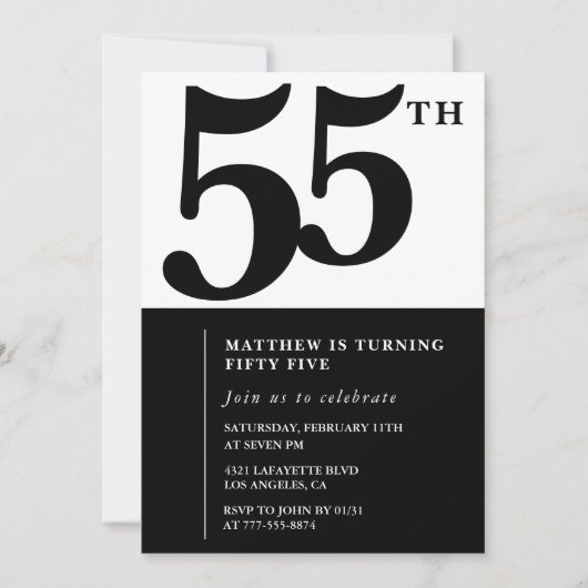 Elegante 55e verjaardag uitnodigingen Chic Simple (Voorkant)