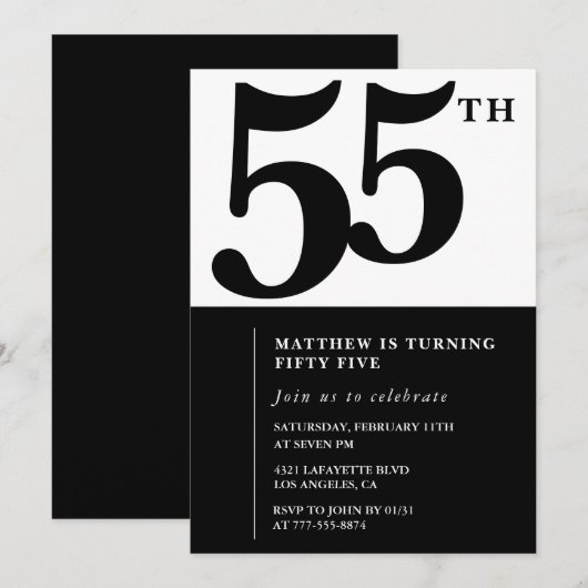 Elegante 55e verjaardag uitnodigingen Chic Simple (Voorkant / Achterkant)