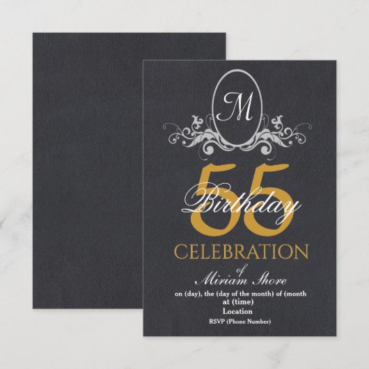 Elegante 55e verjaardagsfeest met textuur Uitnodig Kaart (Voorkant / Achterkant)