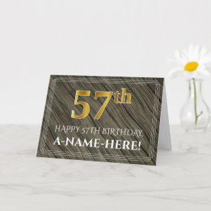 Elegante 57e verjaardag: Faux Wood, Faux Gold Look Kaart
