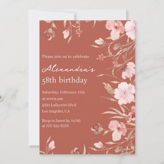 Elegante 58e verjaardag uitnodigingen Floral Chic (Voorkant)
