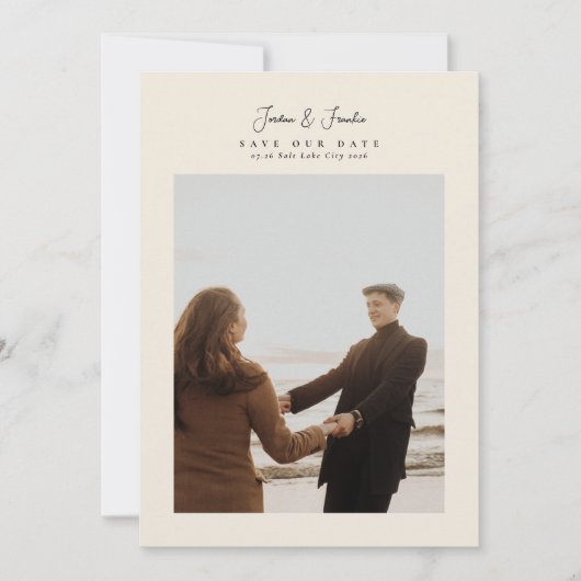 Elegante 5 foto-collage script calligrafie bruilof save the date (Voorkant)