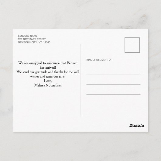 Elegante 5 foto geboorteaankondiging voor een nieu briefkaart (Achterkant)