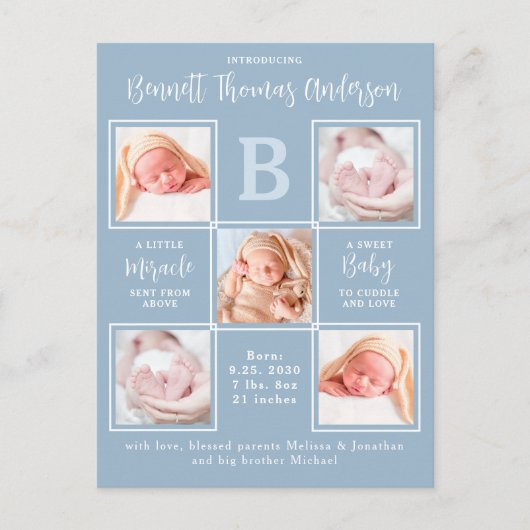 Elegante 5 foto geboorteaankondiging voor een nieu briefkaart (Voorkant)