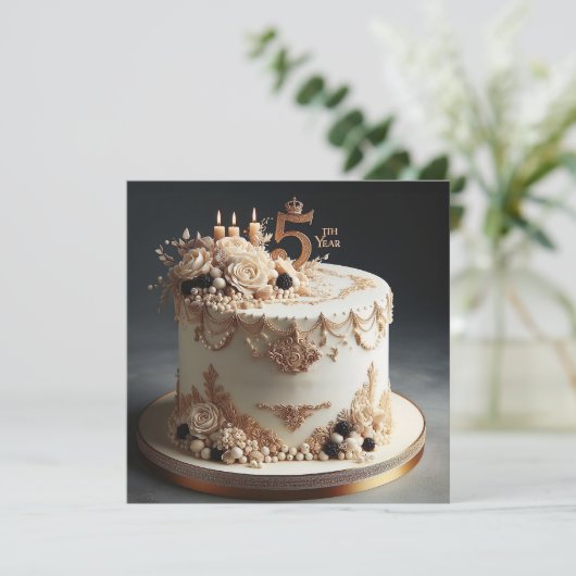 ELEGANTE 5E BRUILOFT JUBILEUM CAKE (Staand voorkant)