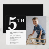 Elegante 5e verjaardag uitnodiging Black Boy Foto (Voorkant / Achterkant)