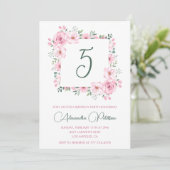 Elegante 5e verjaardag uitnodigingen Floral Pink (Staand voorkant)