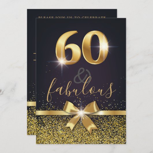 Elegante 60 & Fabulous Gold Glitter 60e verjaardag Kaart (Voorkant / Achterkant)