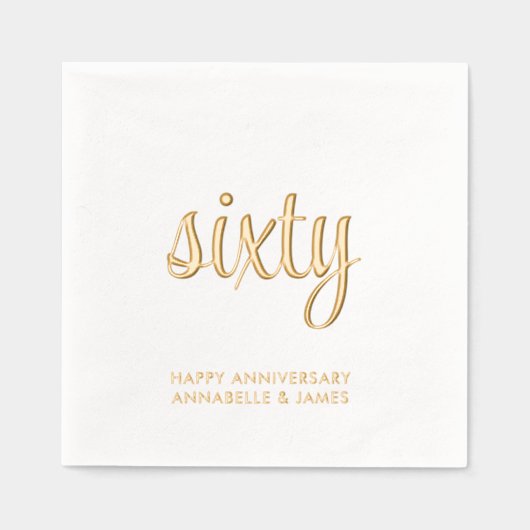 Elegante 60e bruiloft Jubileum Gold Foil servetten (Voorkant)
