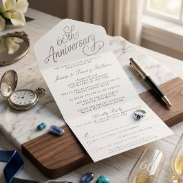 Elegante 60e diamanten bruiloft jubileum echte fol all in one uitnodiging