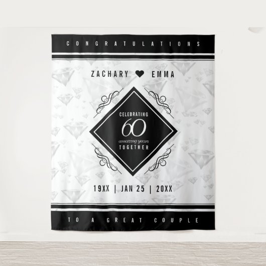 Elegante 60e diamanten bruiloft jubileum wandkleed (Voorkant)