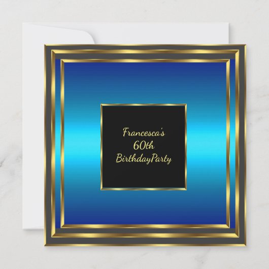 Elegante 60e verjaardag blauw oceaan goud uitnodig kaart (Achterkant)