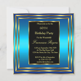 Elegante 60e verjaardag blauw oceaan goud uitnodig kaart