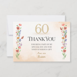 Elegante 60e verjaardag - Bloemige wilde bloem ont Bedankkaart