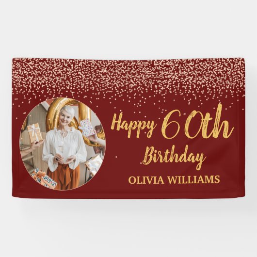 Elegante 60e verjaardag Bourgondië Gouden Glitter Spandoek (Horizontaal)