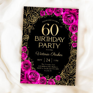 Elegante 60e verjaardag Fuchsia Roze Zwart & Goud Kaart