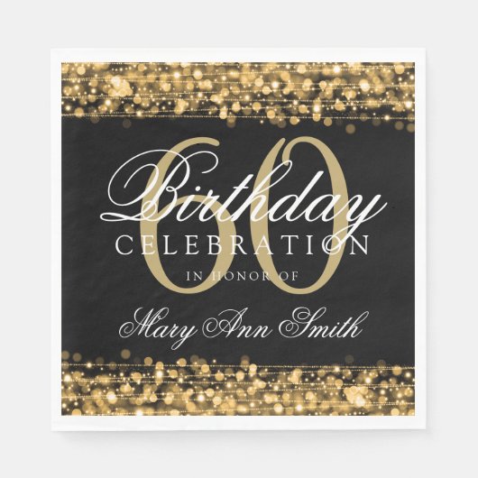 Elegante 60e verjaardag Gouden Bokeh Sparkle Light Servet (Voorkant)