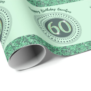 Elegante 60e Verjaardag Groen Glitters met Strepen Cadeaupapier