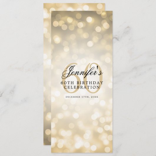 Elegante 60e verjaardag menu Gold Bokeh Kaart (Voorkant / Achterkant)
