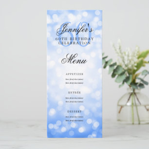 Elegante 60e verjaardag Menu Navy Blue Bokeh Light Kaart