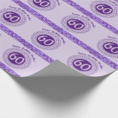Elegante 60e verjaardag Paarse glitter met strepen Cadeaupapier (Hoek)