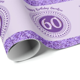 Elegante 60e verjaardag paarse glitter met strepen cadeaupapier