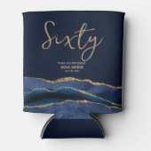 Elegante 60e verjaardag Party Blauw Gouden Agaat Blikjeskoeler (Voorkant)