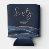 Elegante 60e verjaardag Party Blauw Gouden Agaat Blikjeskoeler (Achterkant)