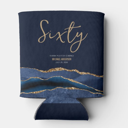 Elegante 60e verjaardag Party Blauw Gouden Agaat Blikjeskoeler (Achterkant)