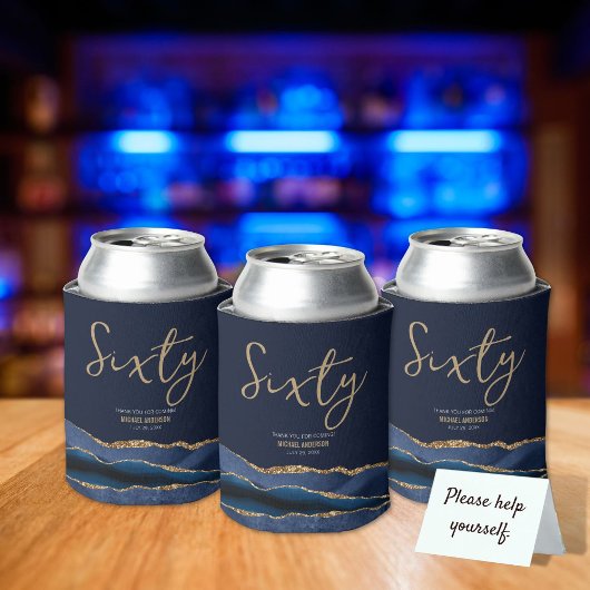 Elegante 60e verjaardag Party Blauw Gouden Agaat Blikjeskoeler