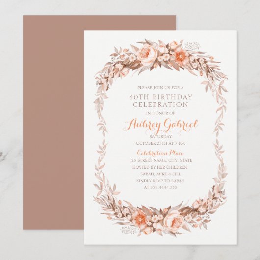 Elegante 60e Verjaardag Party Bloemen Herfst Kaart (Voorkant / Achterkant)