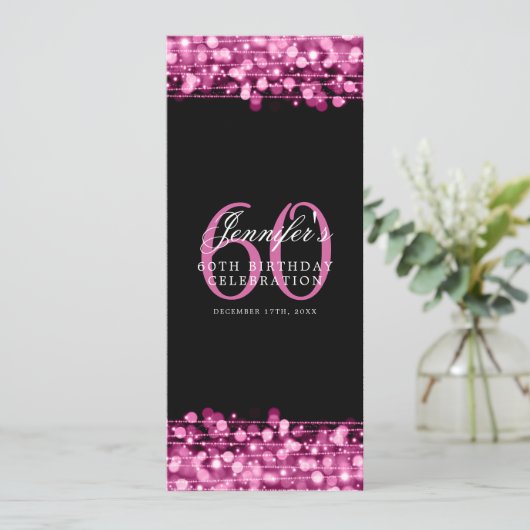 Elegante 60e verjaardag Party Menu Hot Pink Kaart (Staand voorkant)