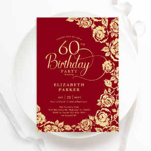 Elegante 60e verjaardag rood gouden Rozen Kaart