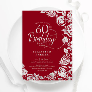 Elegante 60e verjaardag Rood Zilveren Rozen Kaart