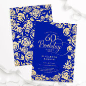 Elegante 60e verjaardag Royal Blue Gold Rozen Kaart