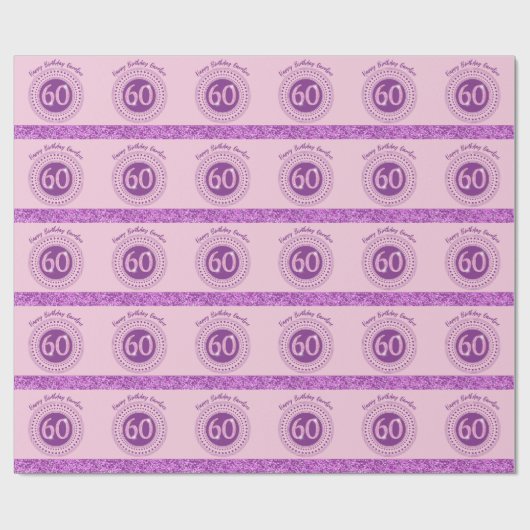 Elegante 60e verjaardag Roze glitter met strepen Cadeaupapier (Vlak)