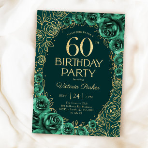 Elegante 60e verjaardag smaragdgroen goud bloem kaart