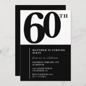 Elegante 60e verjaardag uitnodiging Black Chic Mod (Voorkant / Achterkant)