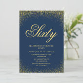 Elegante 60e verjaardag uitnodiging Gold Navy Glam (Staand voorkant)