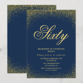 Elegante 60e verjaardag uitnodiging Gold Navy Glam (Voorkant / Achterkant)
