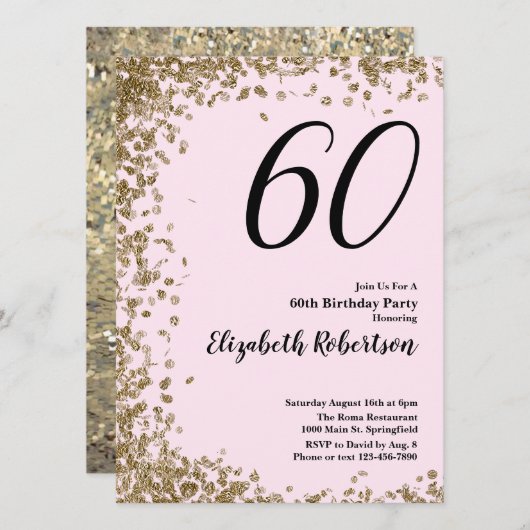 Elegante 60e verjaardag uitnodiging roze gouden Se (Voorkant / Achterkant)