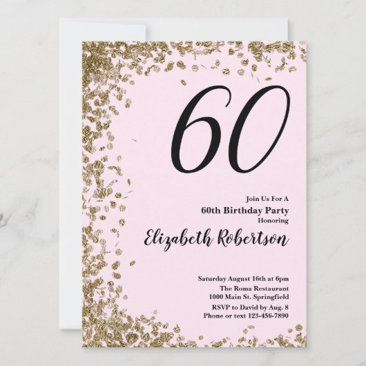 Elegante 60e verjaardag uitnodiging roze gouden Se (Voorkant)